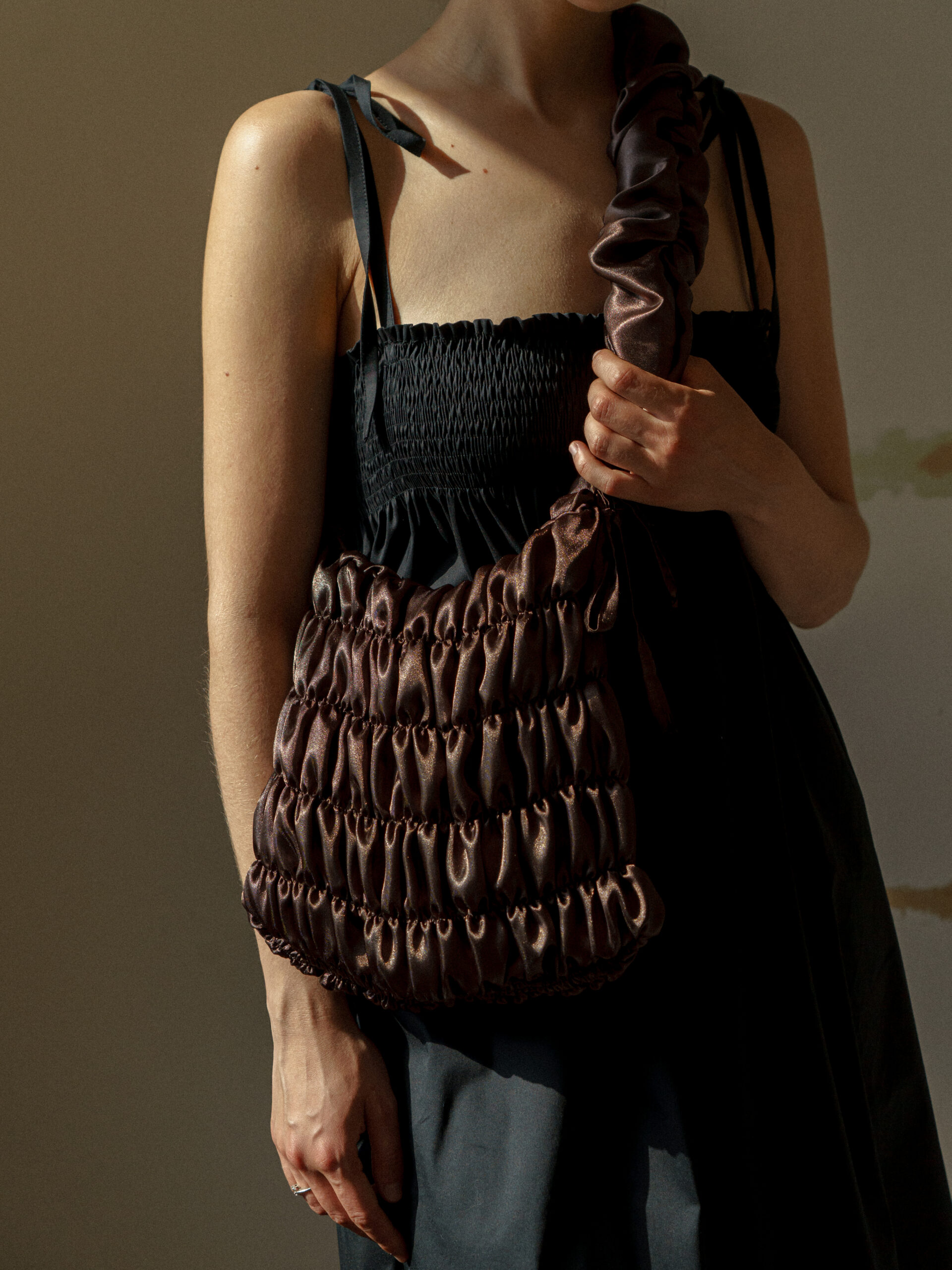 Puffy Bag Brown Satin