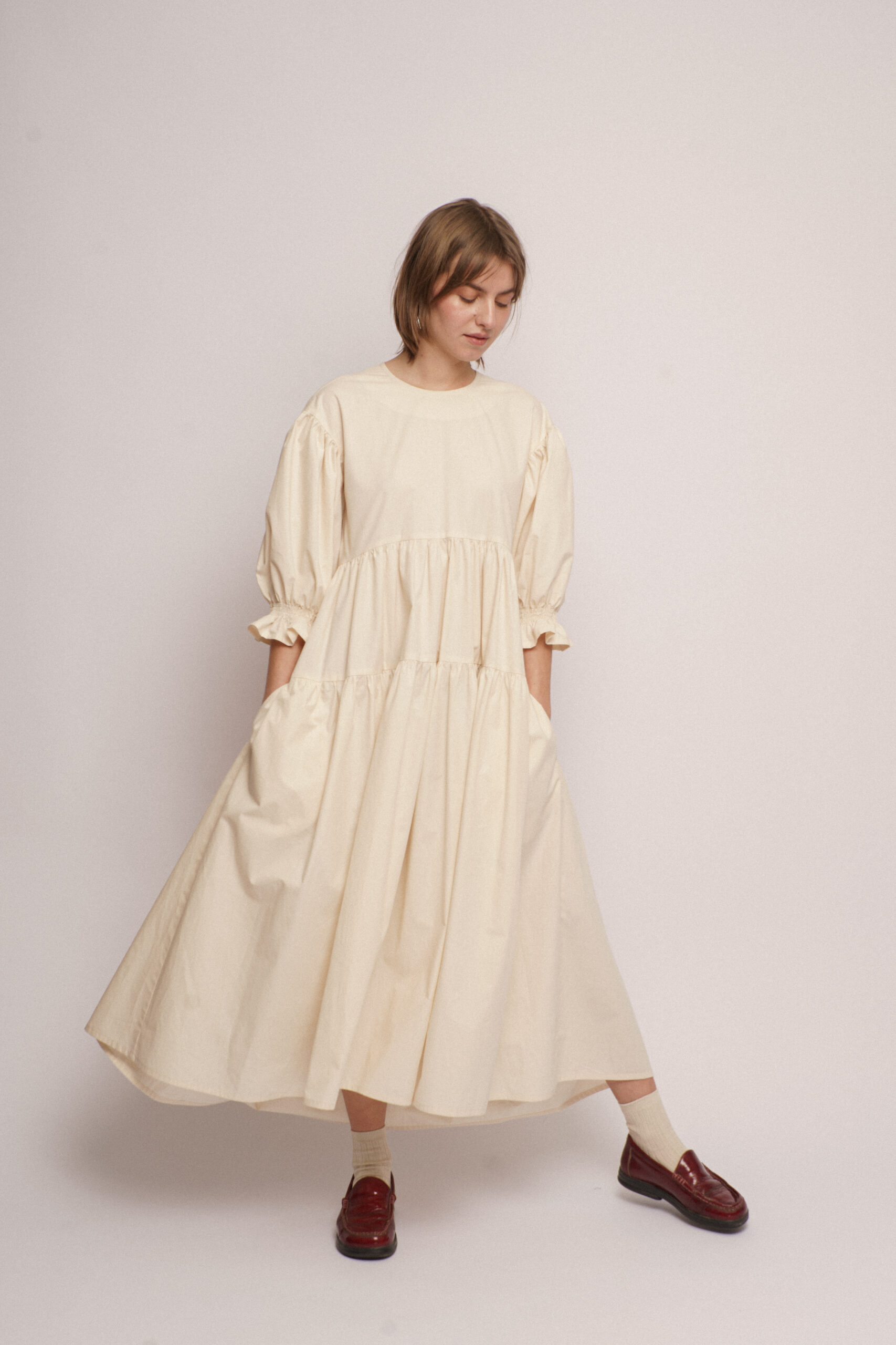 Balloon Dress Midi Beige