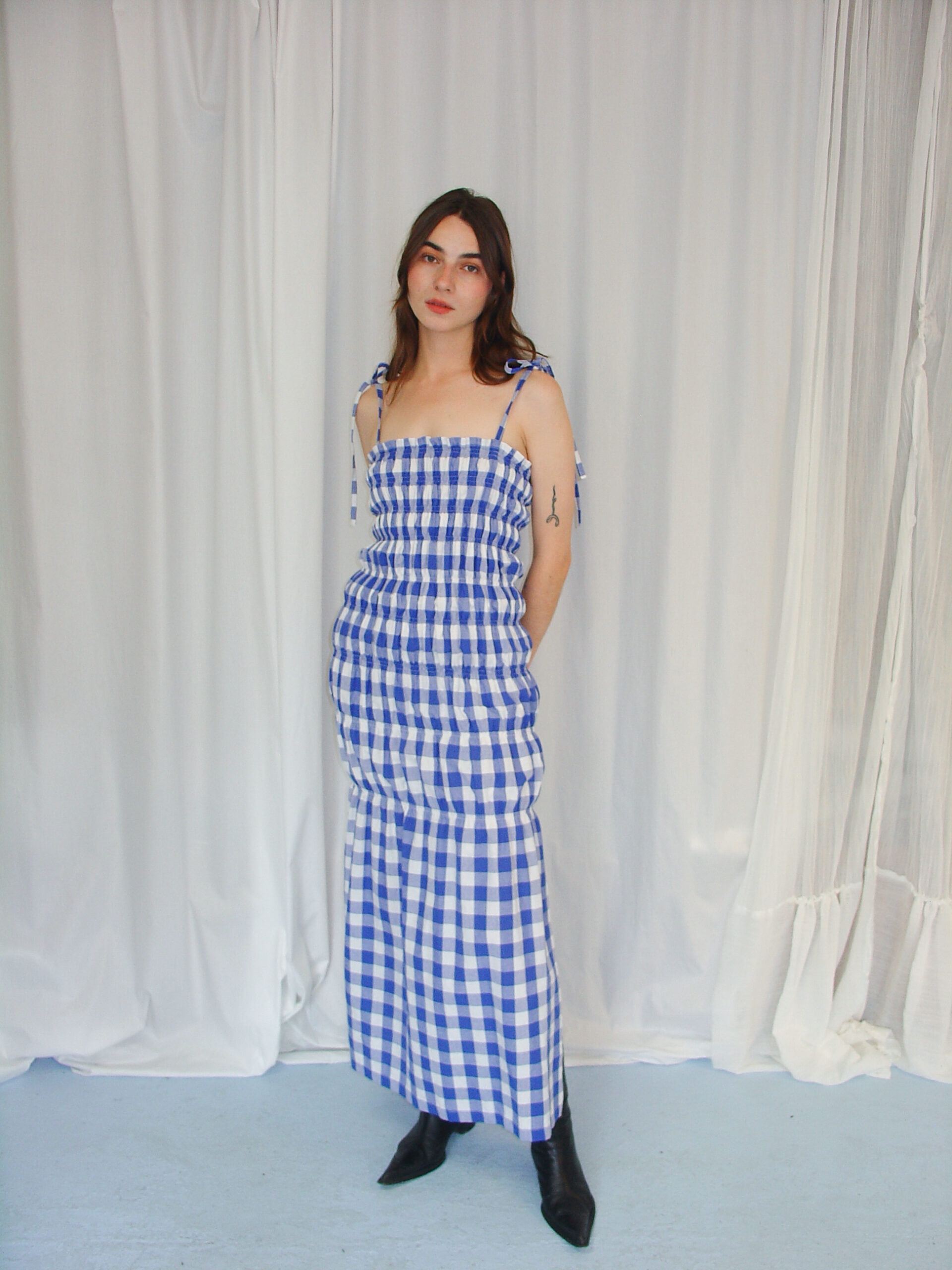 Caterpillar Dress Blue Gingham