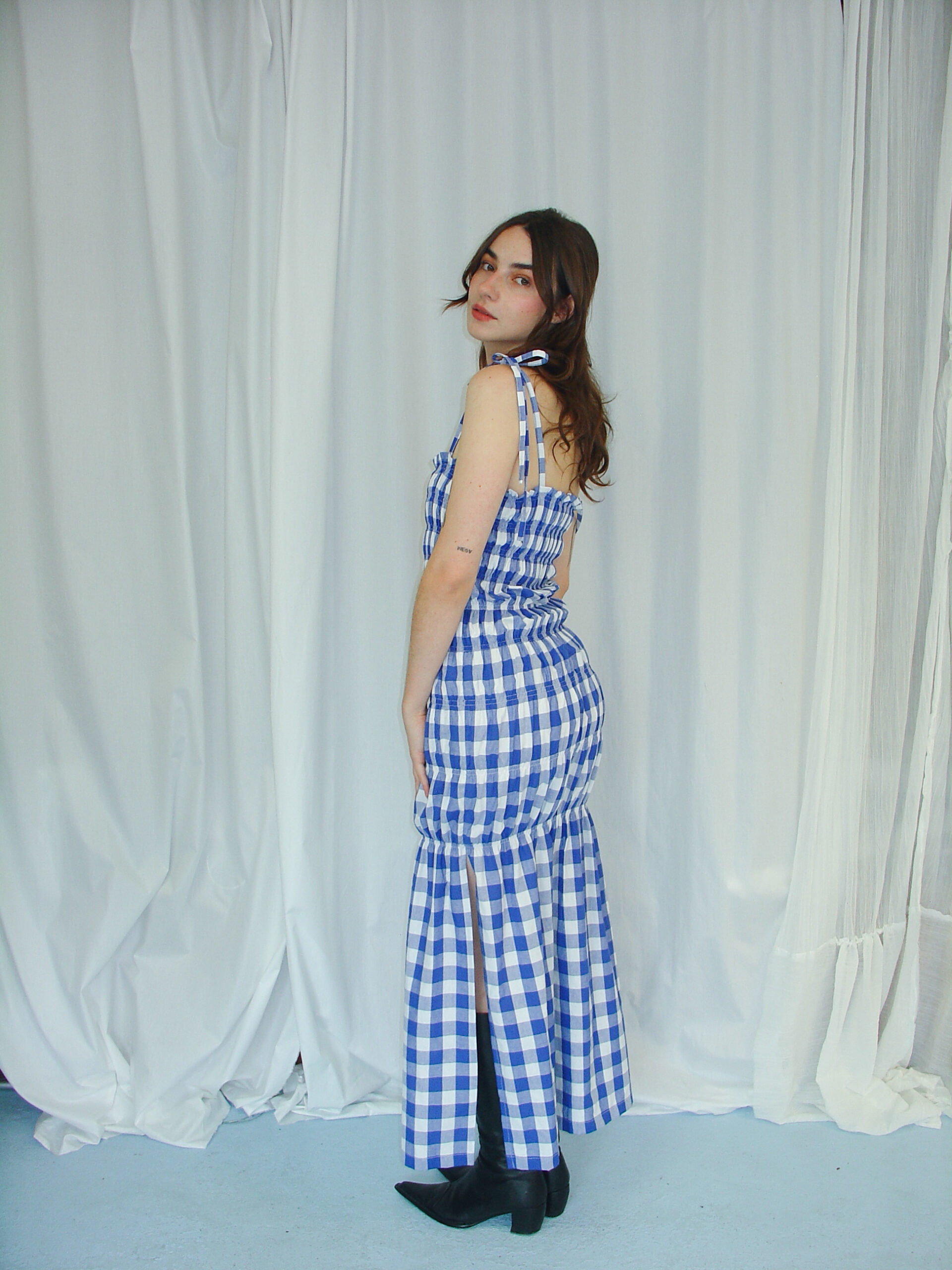 Caterpillar Dress Blue Gingham