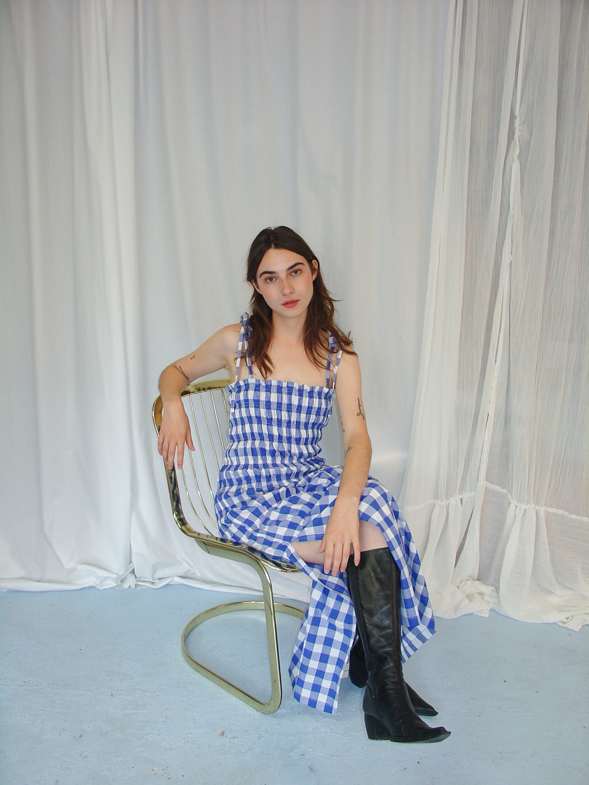 Caterpillar Dress Blue Gingham